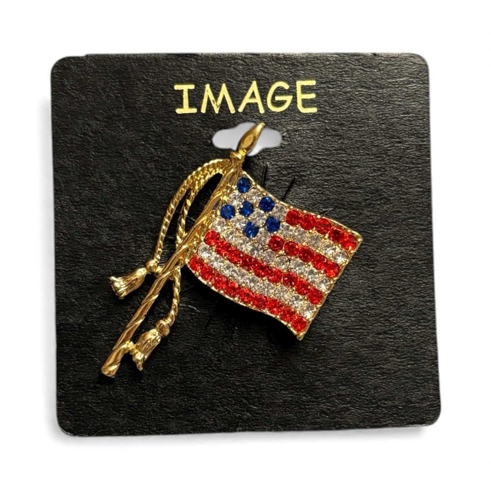 American Flag Rhinestone Brooch